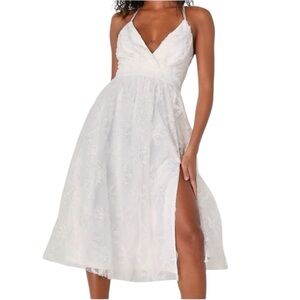 Lulu's Angelic Moment White Swiss Dot Sequin‎ Tulle Midi Dress